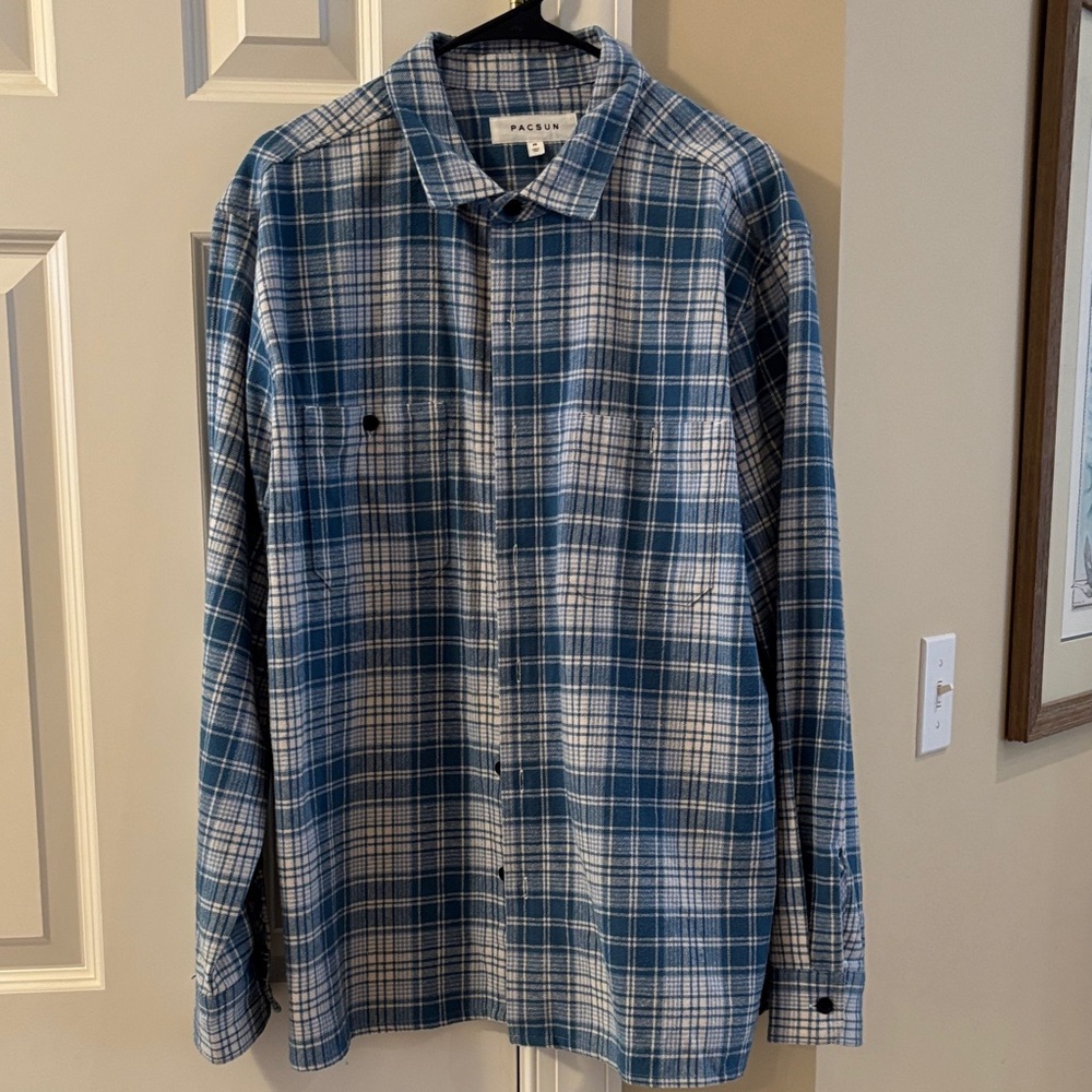 PacSun Blue and White Plaid Casual Shirt
